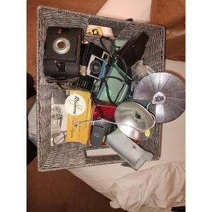 VINTAGE CAMERA LOT WITH RANDOM ACCESSORIES Both Cameras Have Film In